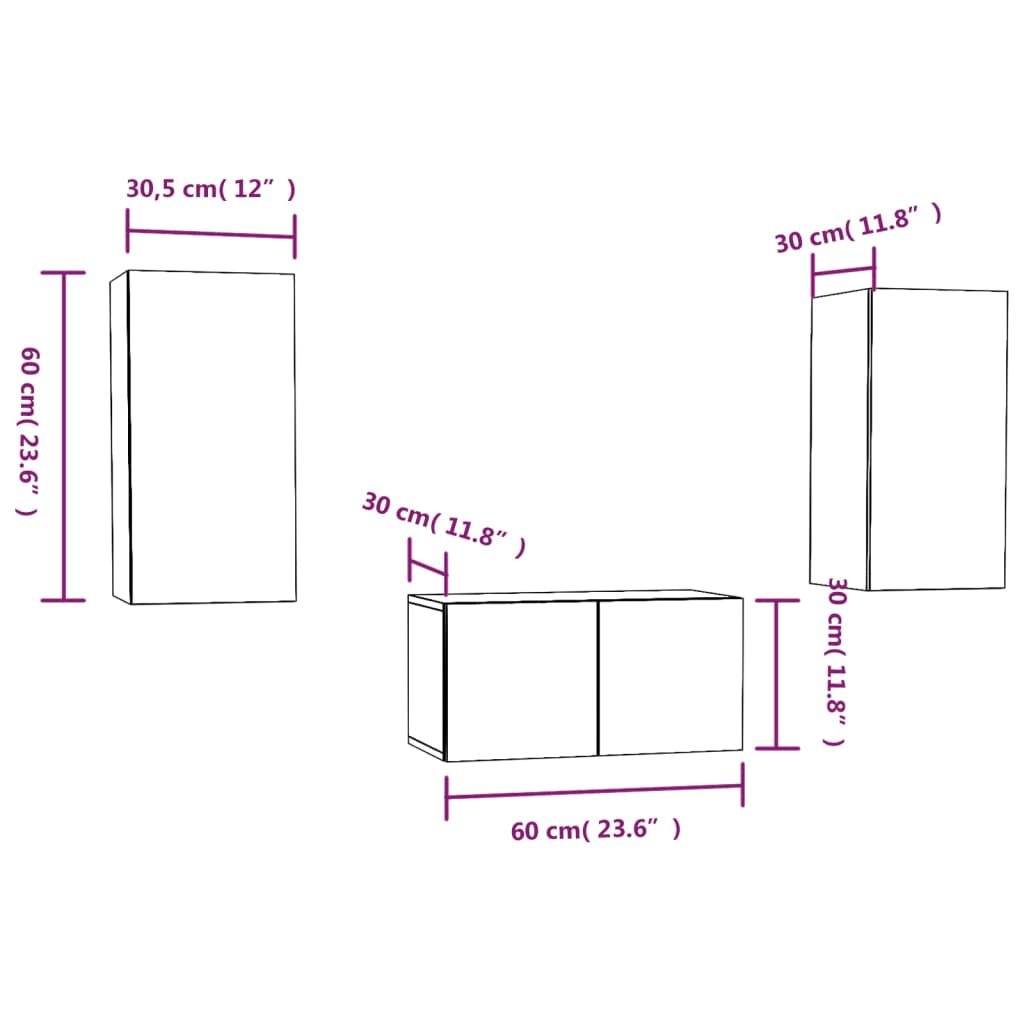 3 Piece TV Cabinet Set Grey Sonoma Engineered Wood