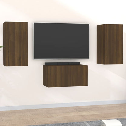 3 Piece TV Cabinet Set Brown Oak Engineered Wood