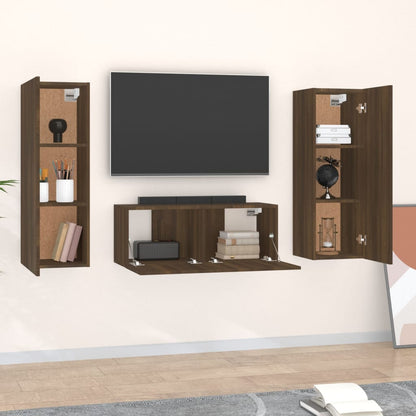 3 Piece TV Cabinet Set Brown Oak Engineered Wood