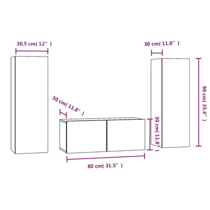 3 Piece TV Cabinet Set Brown Oak Engineered Wood