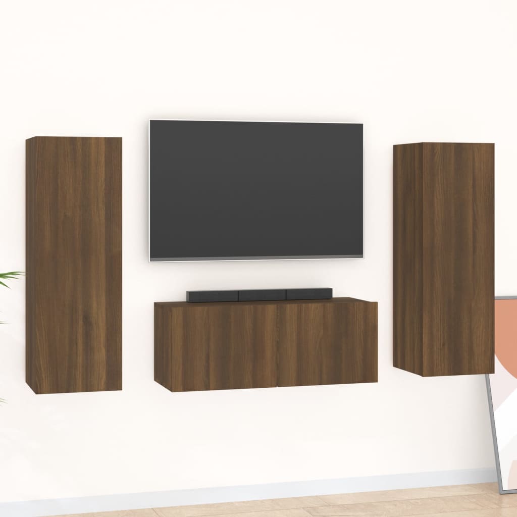 3 Piece TV Cabinet Set Brown Oak Engineered Wood