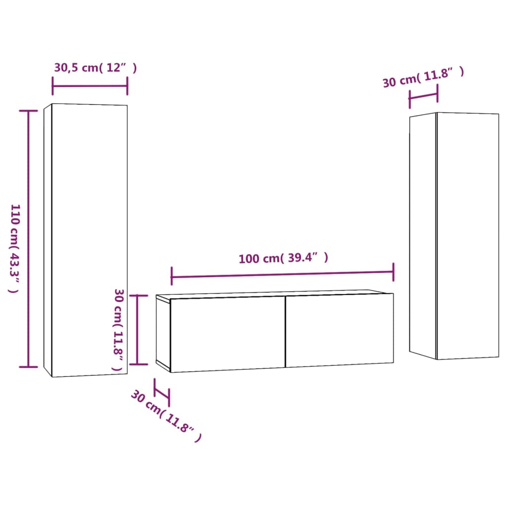 3 Piece TV Cabinet Set Smoked Oak Engineered Wood