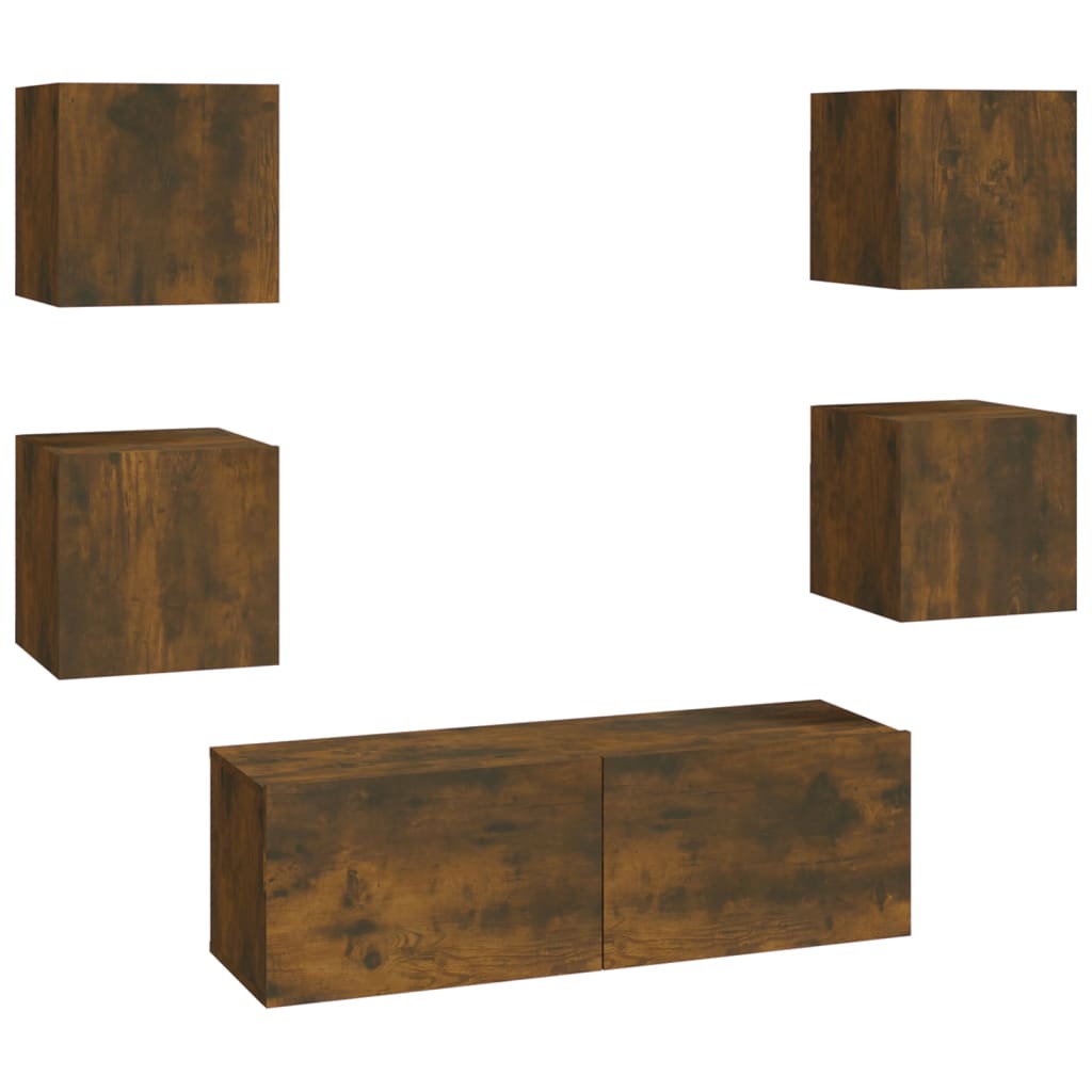 Wall-mounted TV Cabinet Set Smoked Oak Engineered Wood