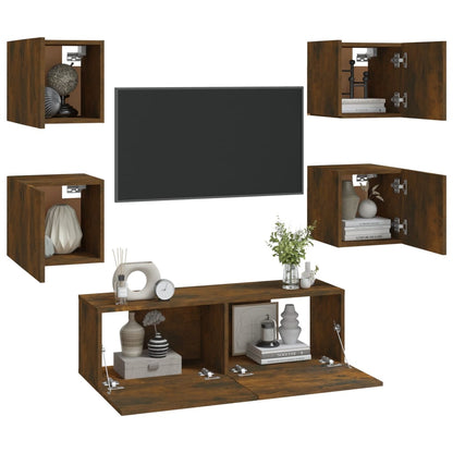 Wall-mounted TV Cabinet Set Smoked Oak Engineered Wood