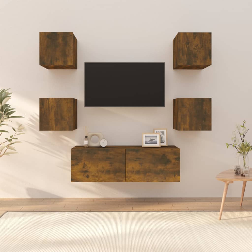 Wall-mounted TV Cabinet Set Smoked Oak Engineered Wood