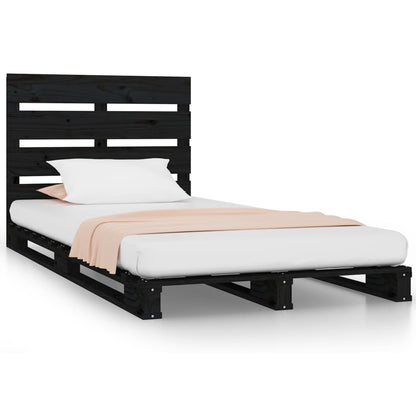 Bed Frame Black 75x190 cm Small Single Solid Wood Pine