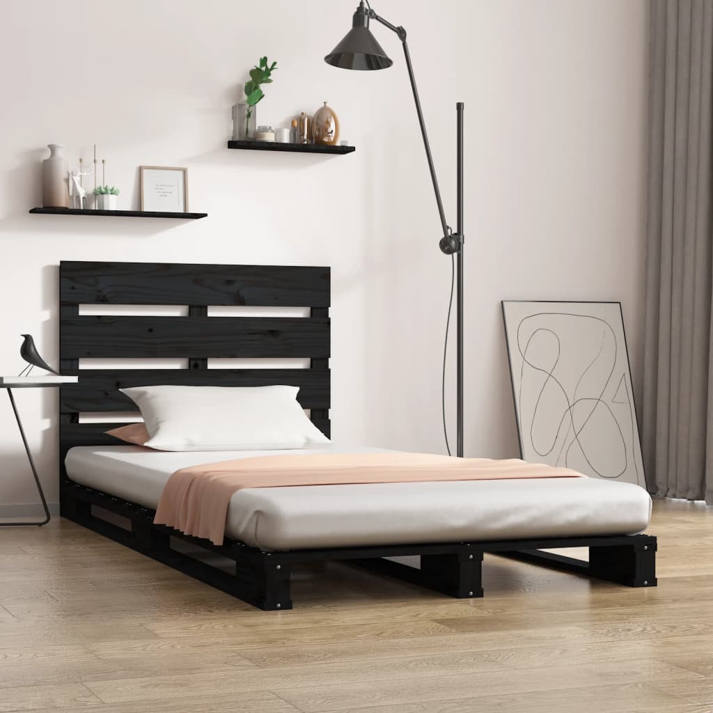 Bed Frame Black 75x190 cm Small Single Solid Wood Pine