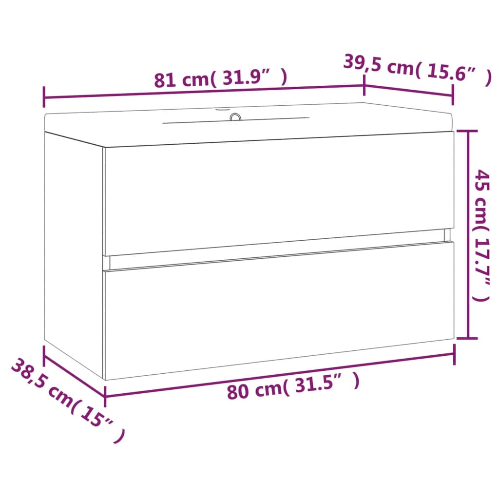 Sink Cabinet with Built-in Basin Smoked Oak Engineered Wood