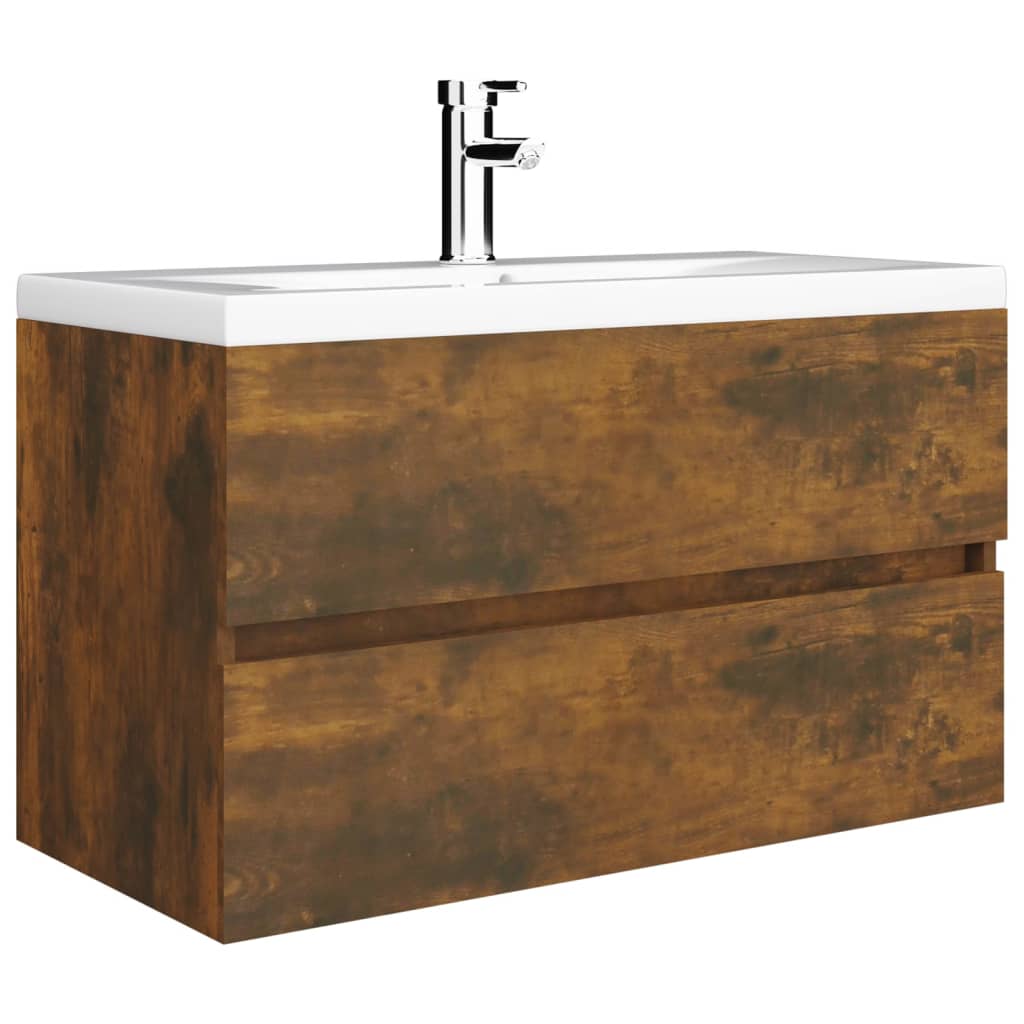 Sink Cabinet with Built-in Basin Smoked Oak Engineered Wood