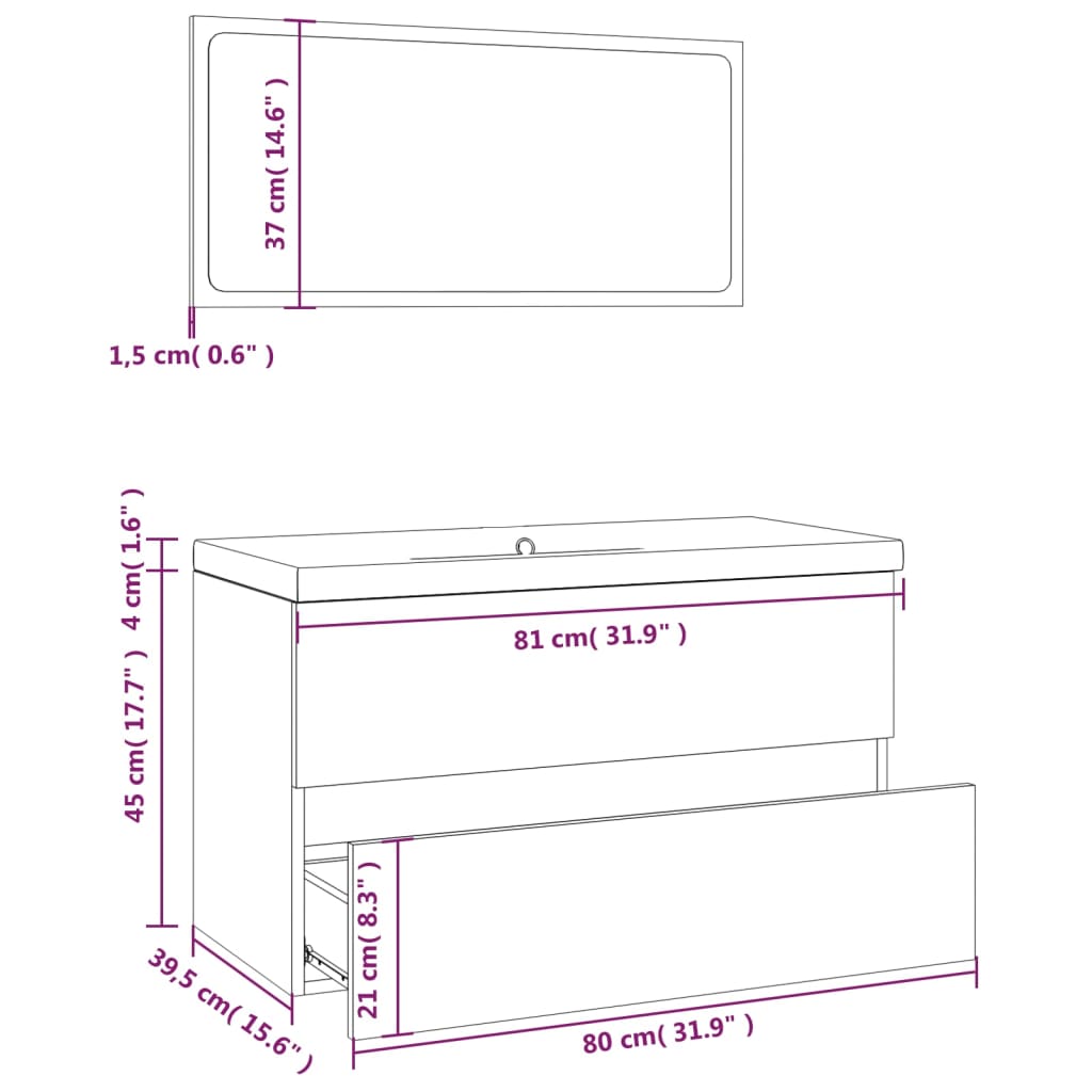 Bathroom Furniture Set Brown Oak Engineered Wood