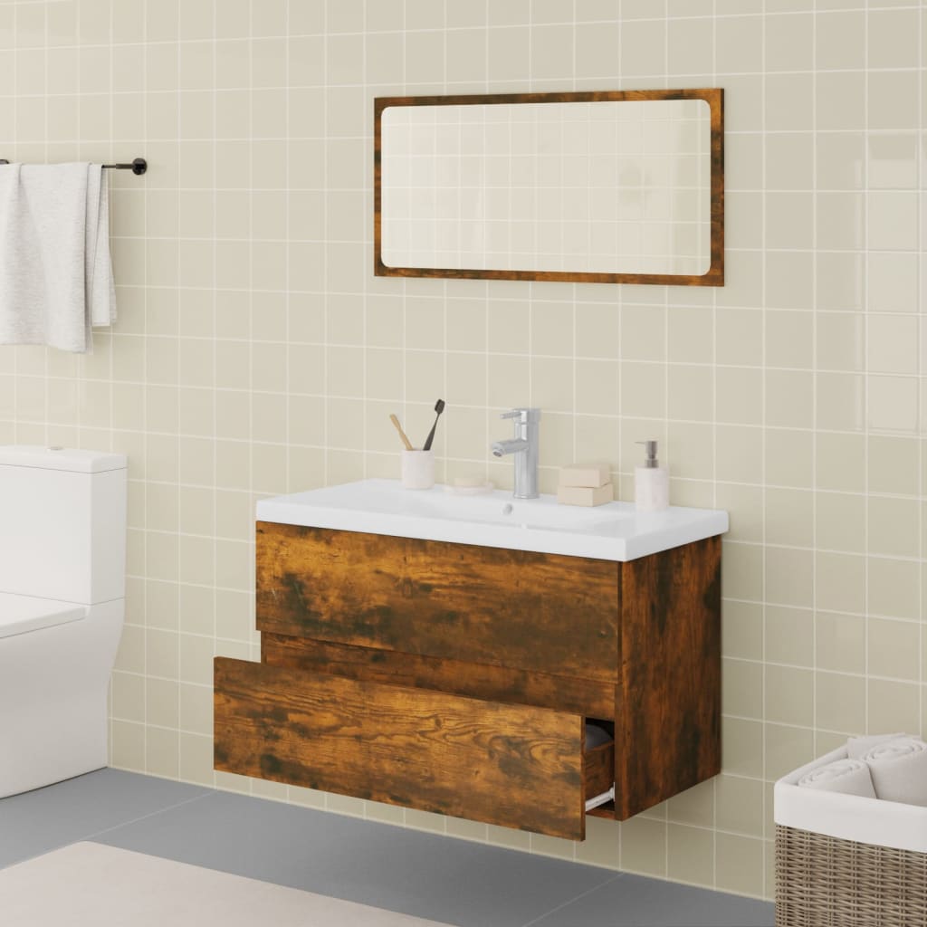 Bathroom Furniture Set Smoked Oak Engineered Wood