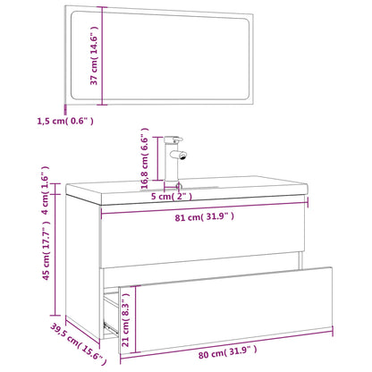 Bathroom Furniture Set Smoked Oak Engineered Wood