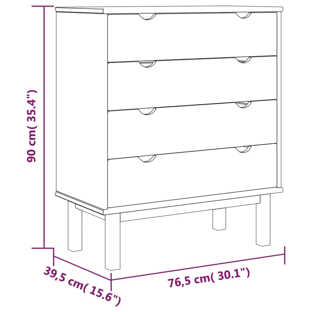 Drawer Cabinet OTTA 76.5x39.5x90cm Solid Wood Pine