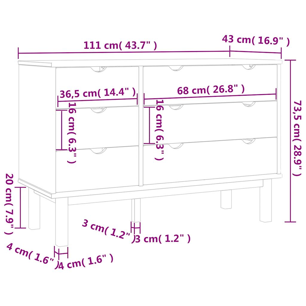 Drawer Cabinet OTTA 111x43x73.5cm Solid Wood Pine