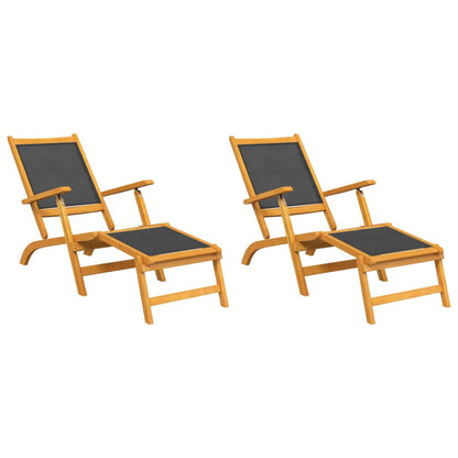 Outdoor Deck Chairs 2 pcs Solid Wood Acacia and Textilene