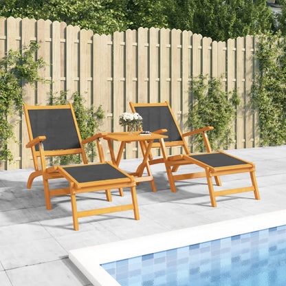 Outdoor Deck Chairs 2 pcs Solid Wood Acacia and Textilene