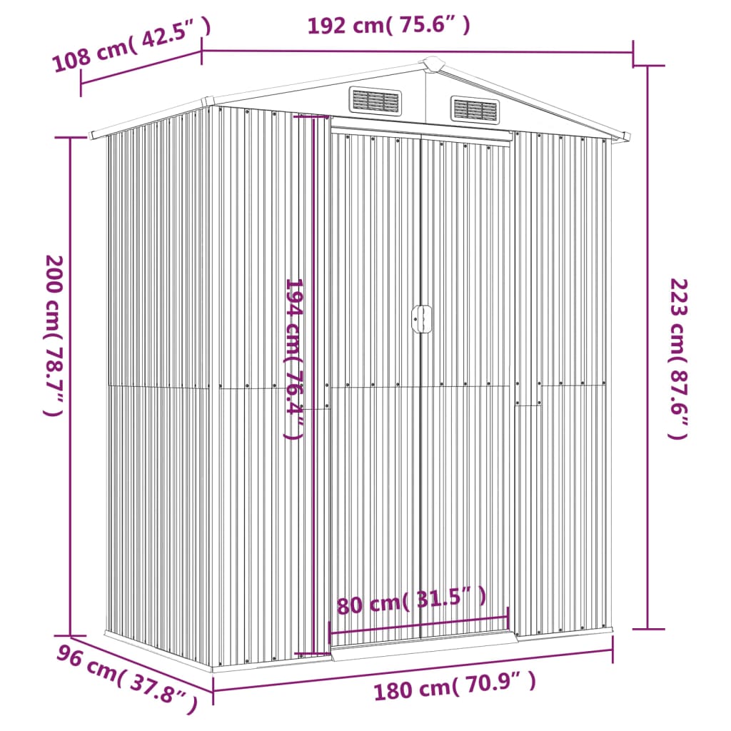 Garden Shed Light Brown 192x108x223 cm Galvanised Steel