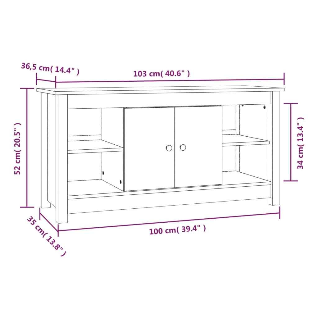 TV Cabinet White 103x36,5x52 cm Solid Wood Pine