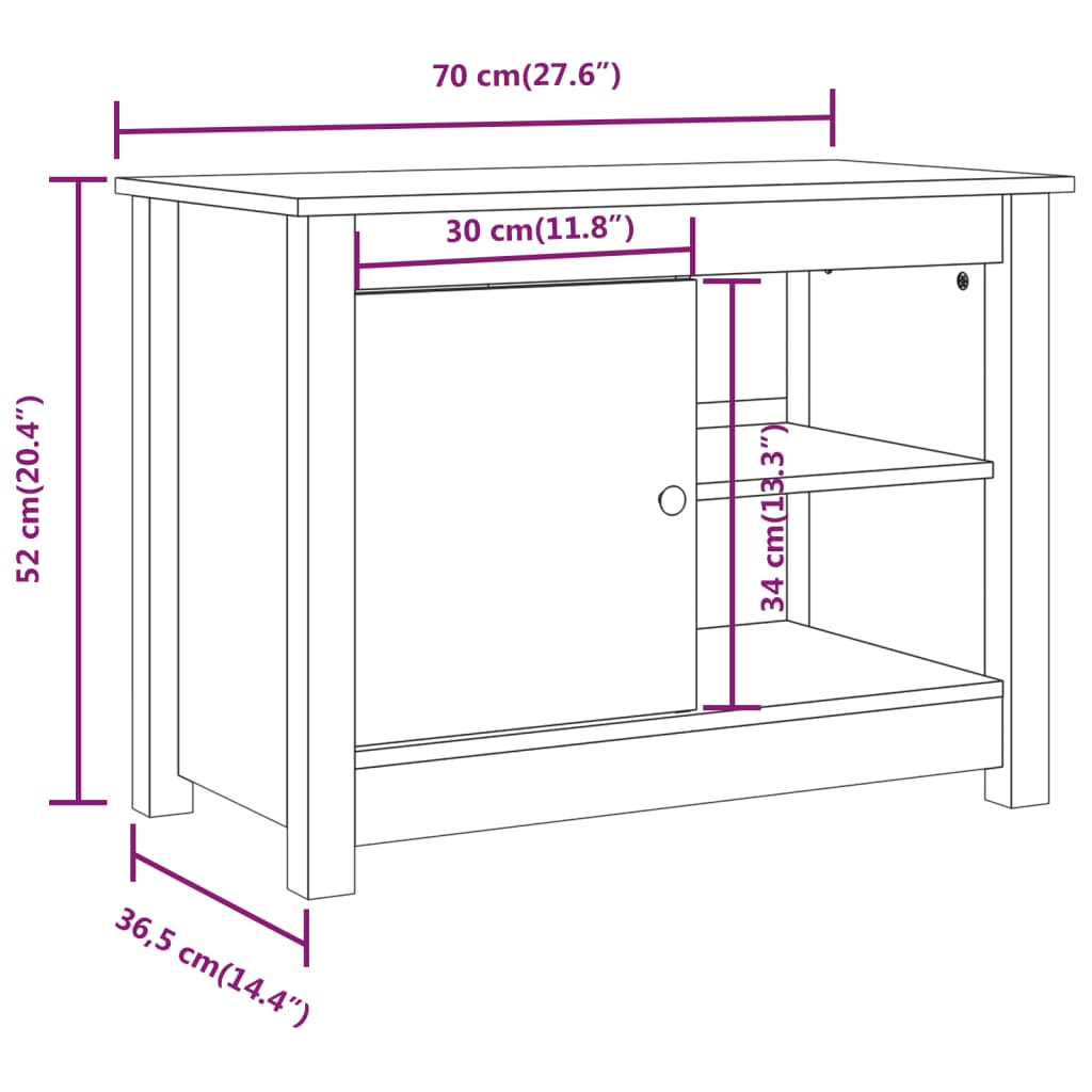 TV Cabinet White 70x36.5x52 cm Solid Wood Pine