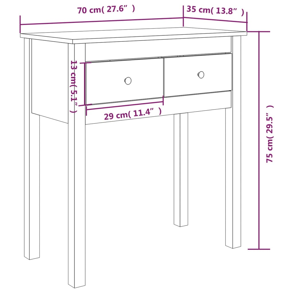 Console Table White 70x35x75 cm Solid Wood Pine