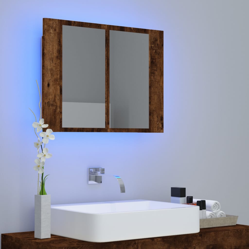 LED Mirror Cabinet Smoked Oak 60x12x45 cm Engineered Wood