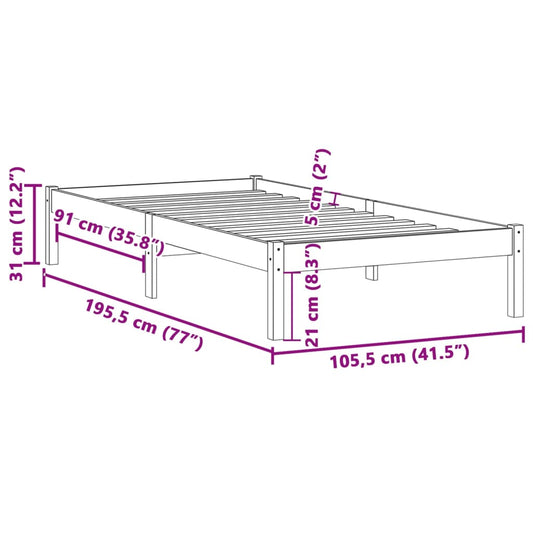 Bed Frame without Mattress 100x190 cm Solid Wood Pine Twin