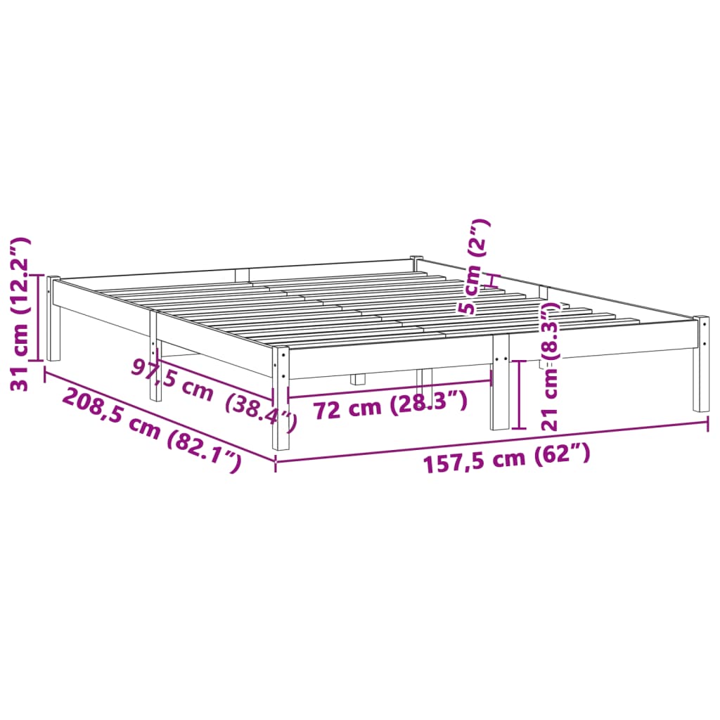 Bed Frame without Mattress 152x203 cm Solid Wood Pine Queen