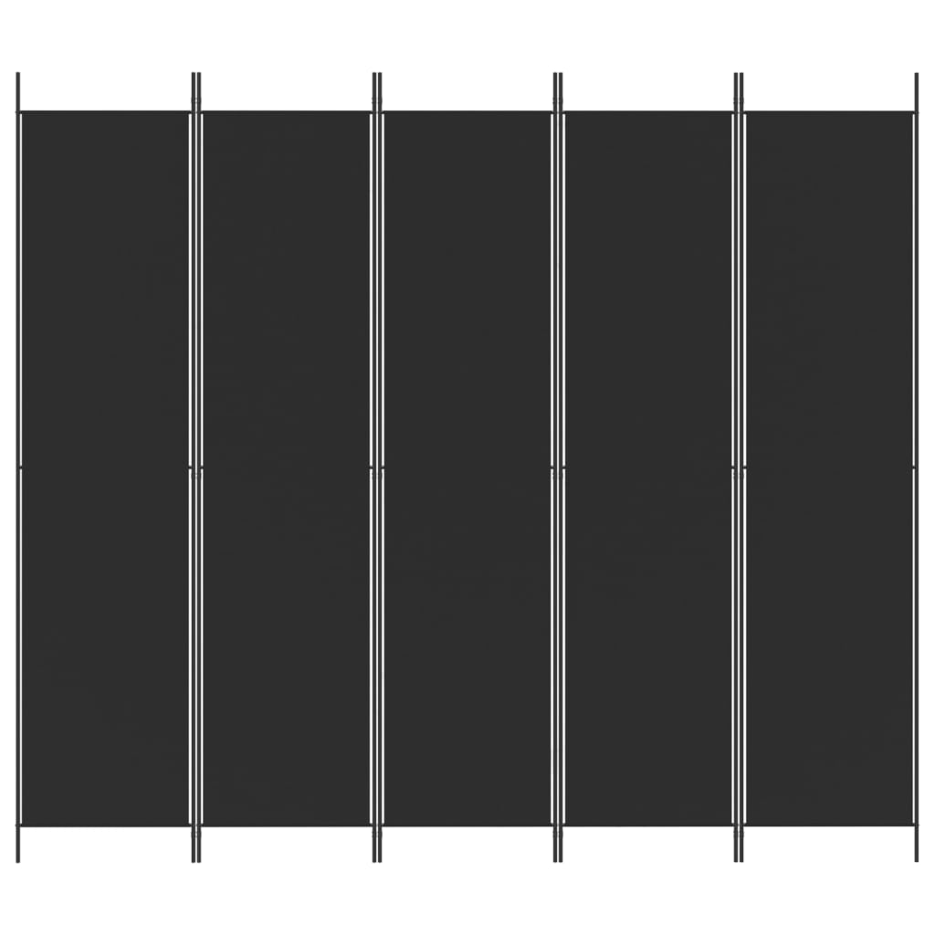 5-Panel Room Divider Black 250x220 cm Fabric