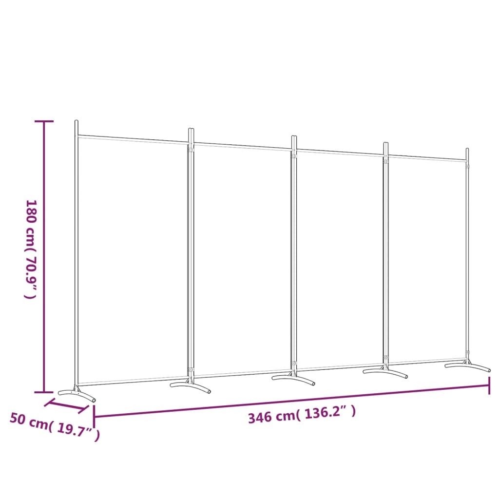 4-Panel Room Divider White 346x180 cm Fabric