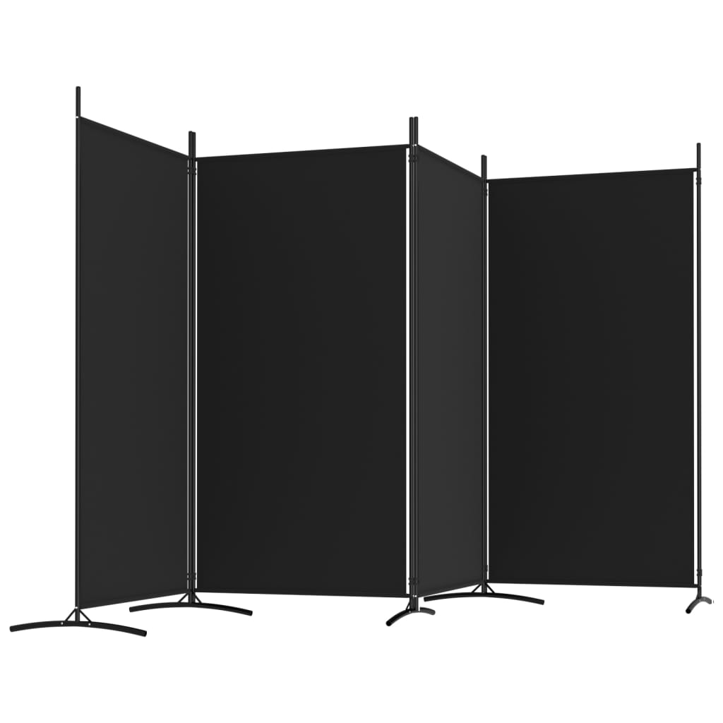 4-Panel Room Divider Black 346x180 cm Fabric