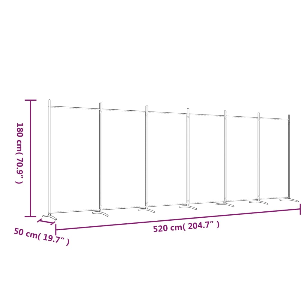 6-Panel Room Divider White 520x180 cm Fabric