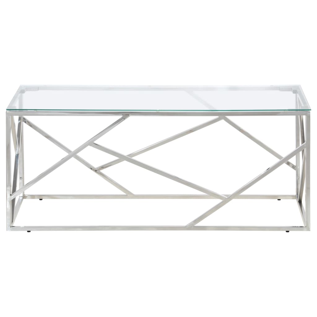 Coffee Table Silver Stainless Steel and Tempered Glass