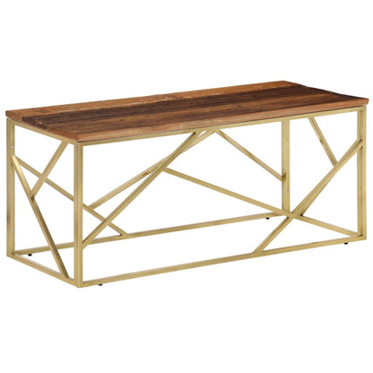 Coffee Table Gold Stainless Steel and Solid Sleeper Wood