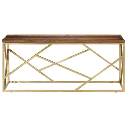 Coffee Table Gold Stainless Steel and Solid Sleeper Wood