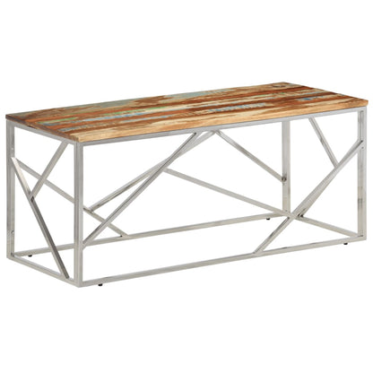 Coffee Table Silver Stainless Steel and Solid Reclaimed Wood