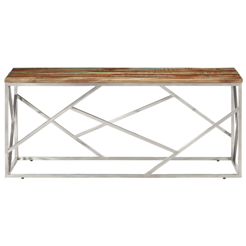 Coffee Table Silver Stainless Steel and Solid Reclaimed Wood