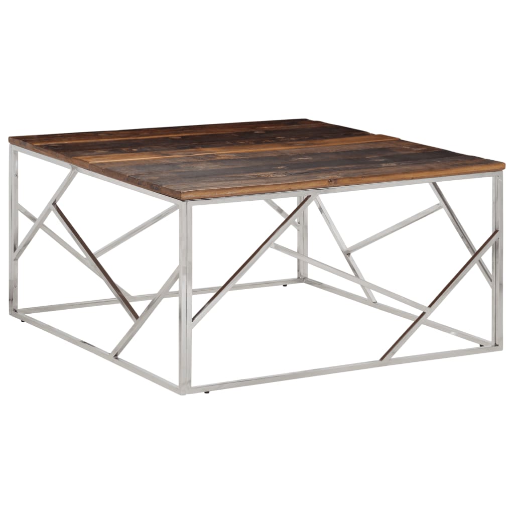 Coffee Table Silver Stainless Steel and Solid Wood Sleeper