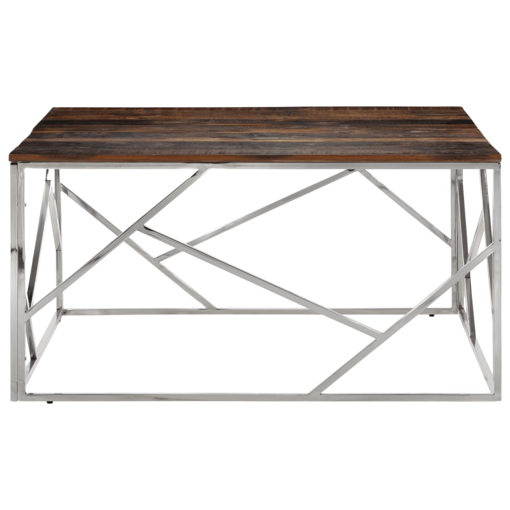 Coffee Table Silver Stainless Steel and Solid Wood Sleeper