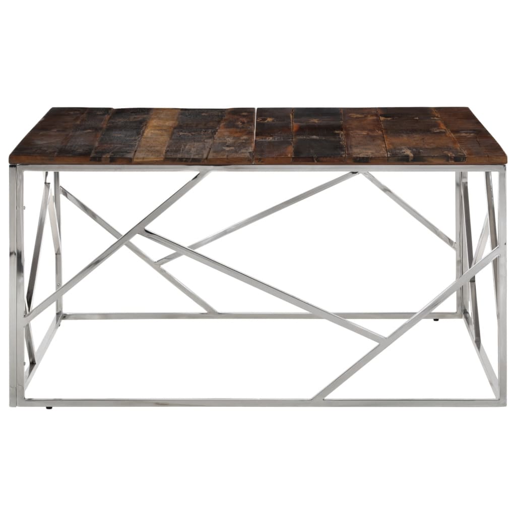 Coffee Table Silver Stainless Steel and Solid Wood Sleeper