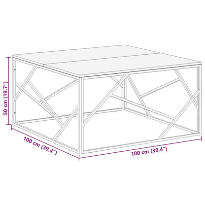 Coffee Table Silver Stainless Steel and Solid Wood Acacia