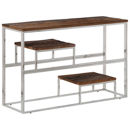 Console Table Silver Stainless Steel and Solid Sleeper Wood