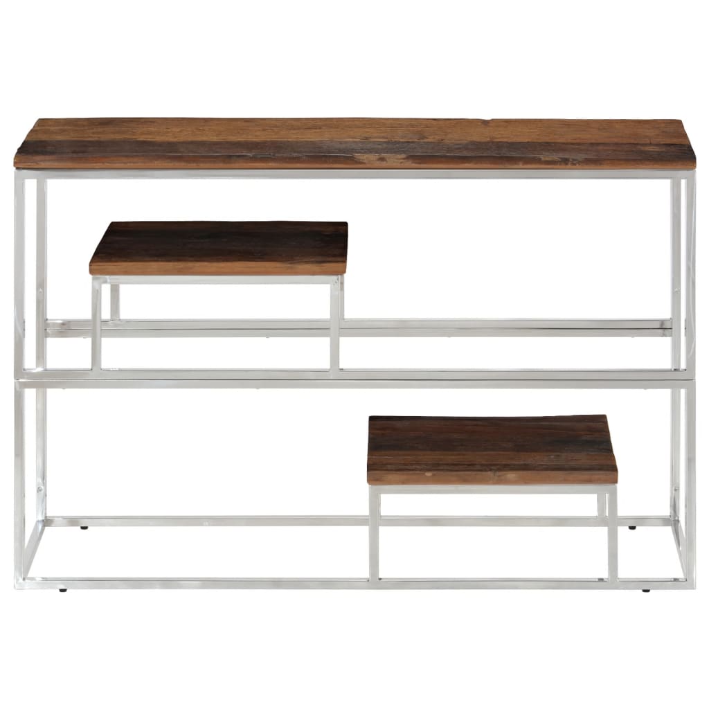 Console Table Silver Stainless Steel and Solid Sleeper Wood