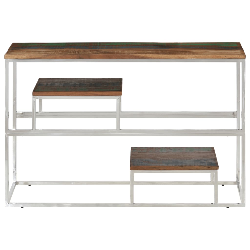 Console Table Silver Stainless Steel and Solid Reclaimed Wood