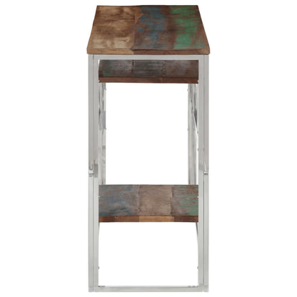 Console Table Silver Stainless Steel and Solid Reclaimed Wood