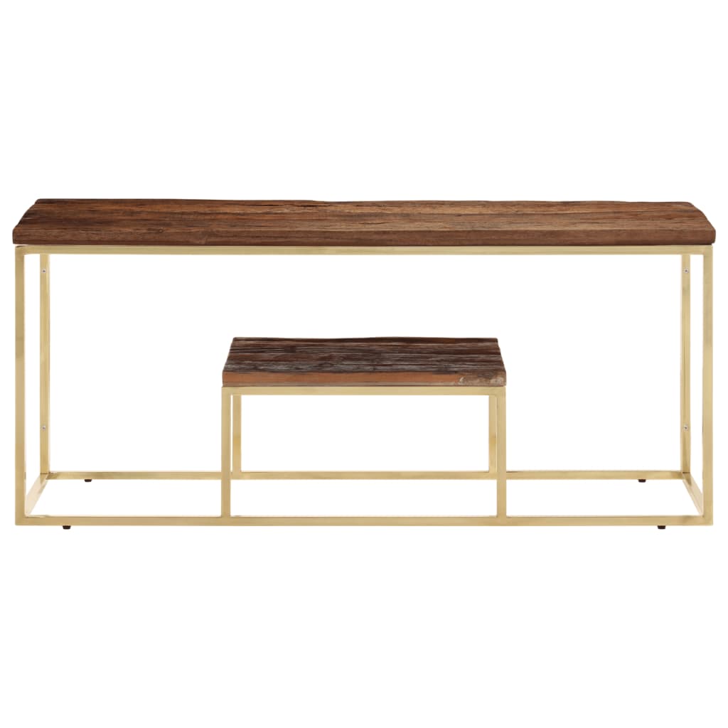 Coffee Table Gold Stainless Steel and Solid Wood Sleeper