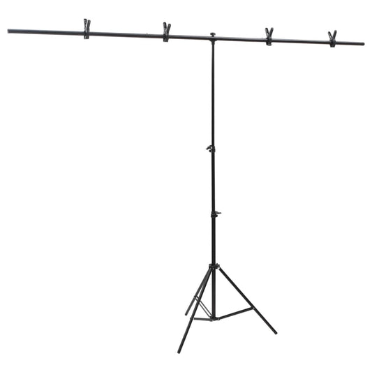 T-Shape Background Stand Black 201x60x(70-200) cm