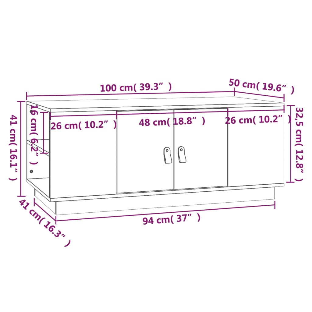 Coffee Table Black 100x50x41 cm Solid Wood Pine