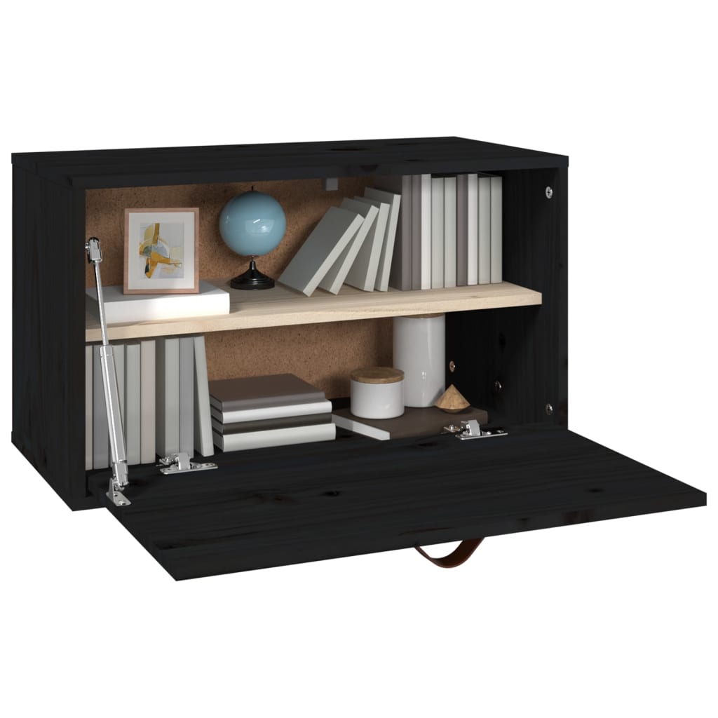 Wall Cabinet Black 60x30x35 cm Solid Wood Pine