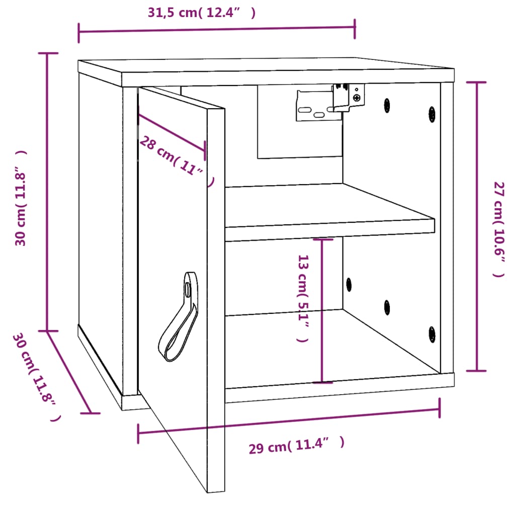 Wall Cabinet Grey 31.5x30x30 cm Solid Wood Pine