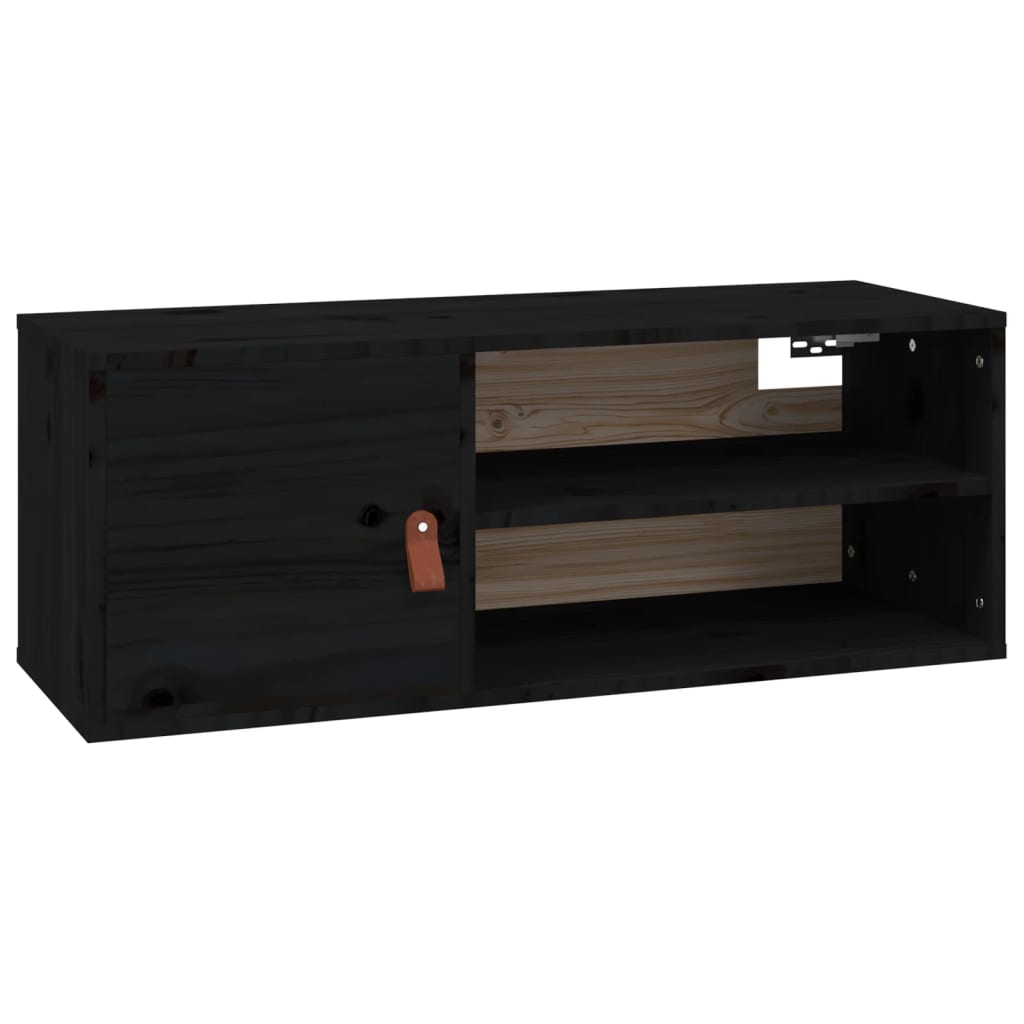 Wall Cabinet Black 80x30x30 cm Solid Wood Pine